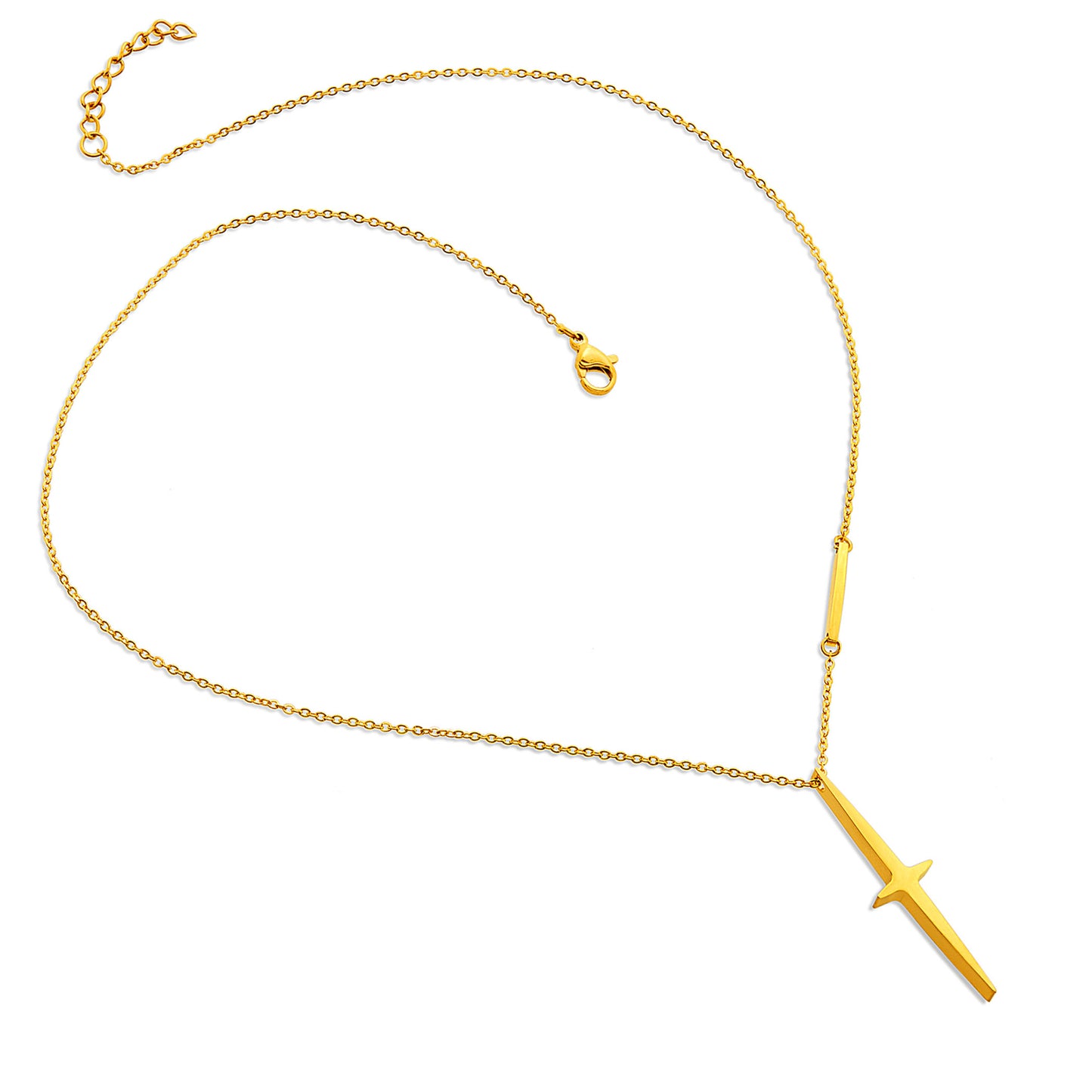 ELYA Gold Plated Star Cross Stainless Steel Cable Chain Pendant Necklace - 17"