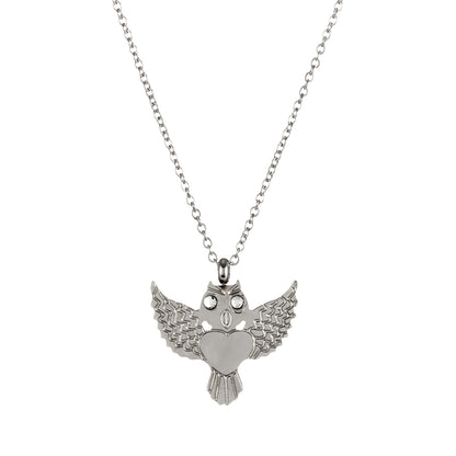 ELYA High Polished Crystal Eyed Owl Stainless Steel Cable Chain Pendant Necklace - 18"