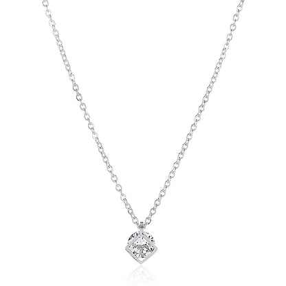 ELYA Cubic Zirconia Open Square Stainless Steel Cable Chain Pendant Necklace