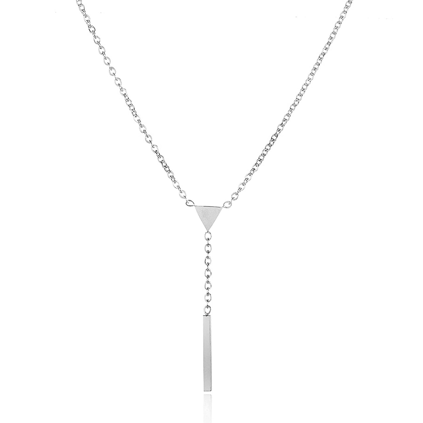 ELYA Women's High Polished Triangle Bar Drop Stainless Steel Cable Chain Necklace