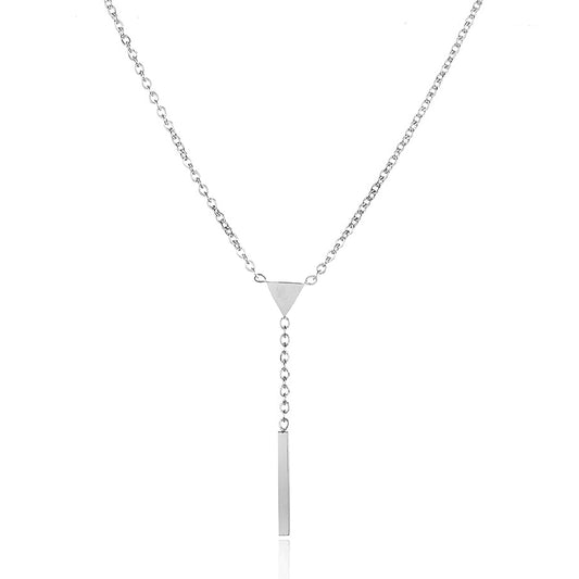 ELYA Women's High Polished Triangle Bar Drop Stainless Steel Cable Chain Necklace