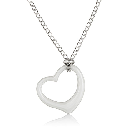 ELYA Women's Ceramic Heart Stainless Steel Curb Chain Pendant Necklace