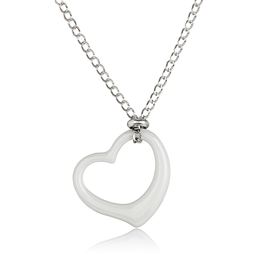ELYA Women's Ceramic Heart Stainless Steel Curb Chain Pendant Necklace
