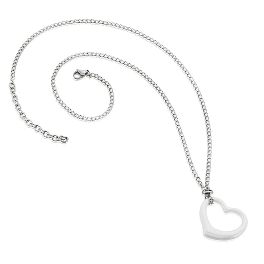 ELYA Women's Ceramic Heart Stainless Steel Curb Chain Pendant Necklace