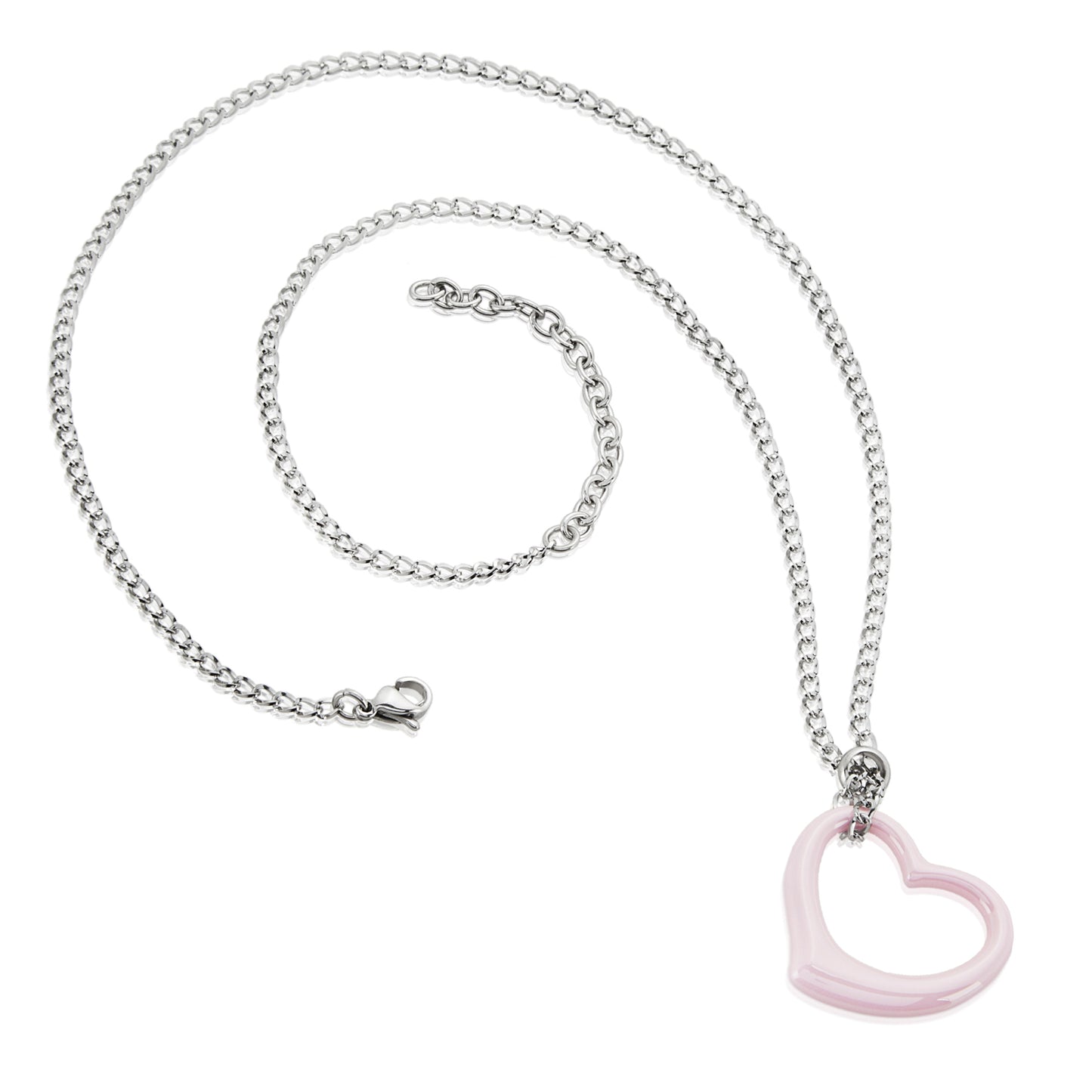 ELYA Women's Ceramic Heart Stainless Steel Curb Chain Pendant Necklace