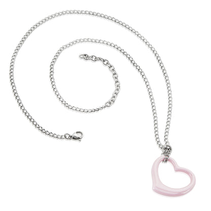 ELYA Women's Ceramic Heart Stainless Steel Curb Chain Pendant Necklace