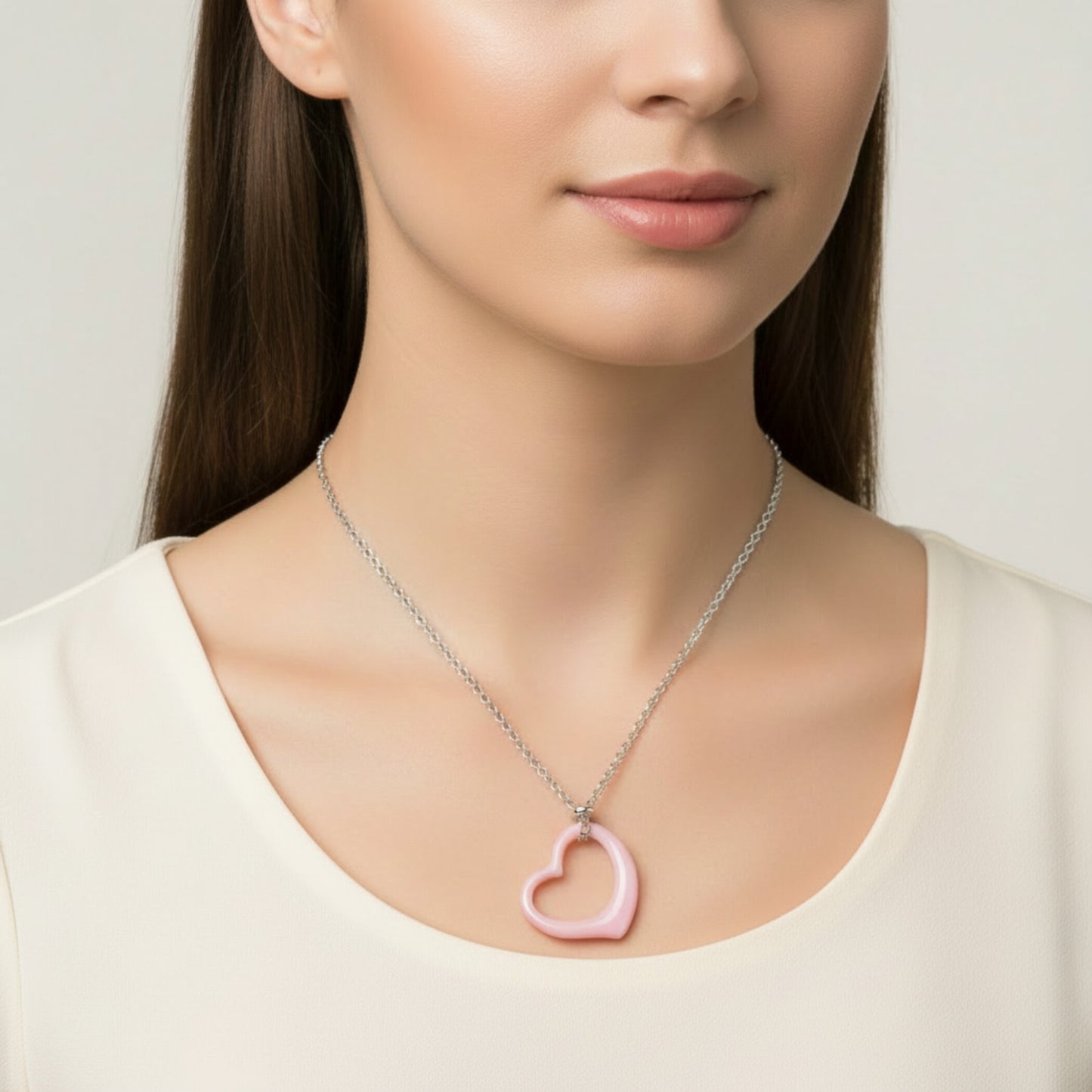 ELYA Women's Curved Heart Charm Stainless Steel Necklace - 18"