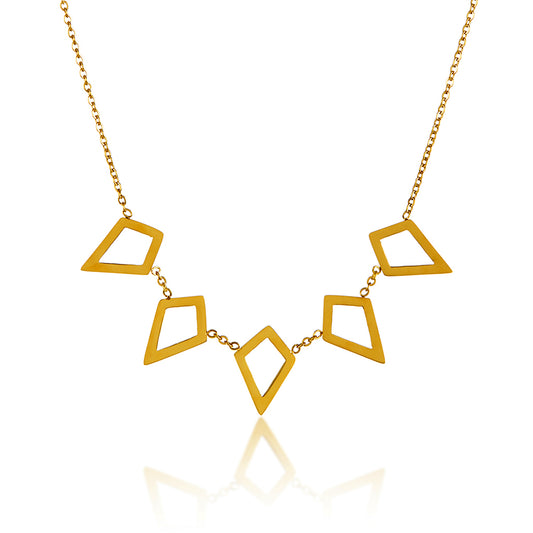 ELYA Women's Gold Plated Linked Open Diamonds Stainless Steel Cable Chain Necklace