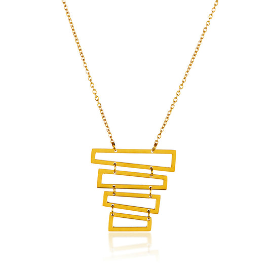 ELYA Women's Gold Plated Tiered Geometric Stainless Steel Pendant Necklace