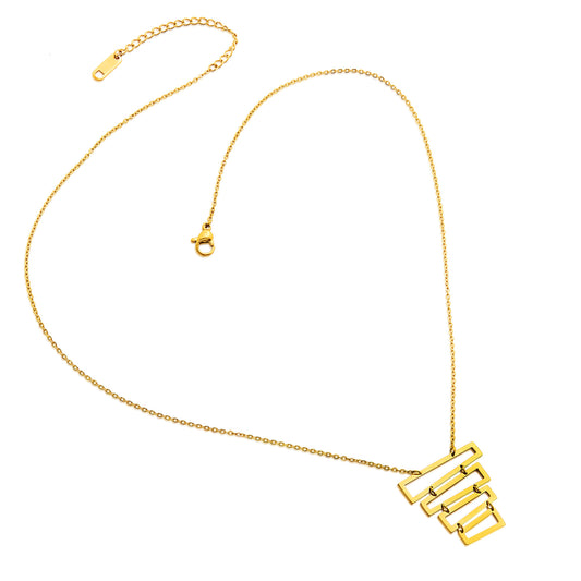 ELYA Women's Gold Plated Tiered Geometric Stainless Steel Pendant Necklace