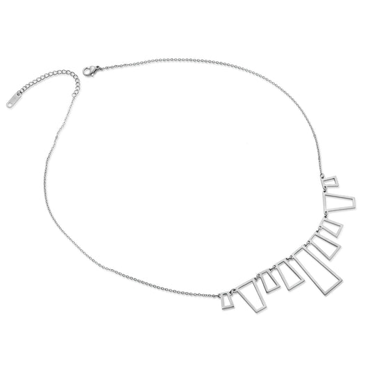 ELYA Women's High Polished Linked Open Geometric Stainless Steel Pendant Necklace