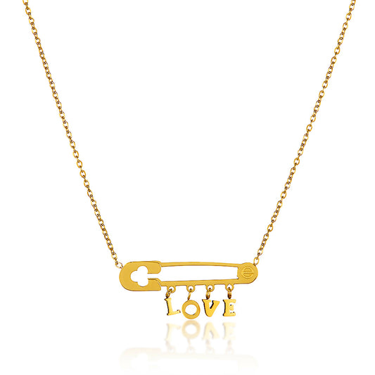 ELYA Women's High Polished Love Safety Pin Stainless Steel Pendant Necklace