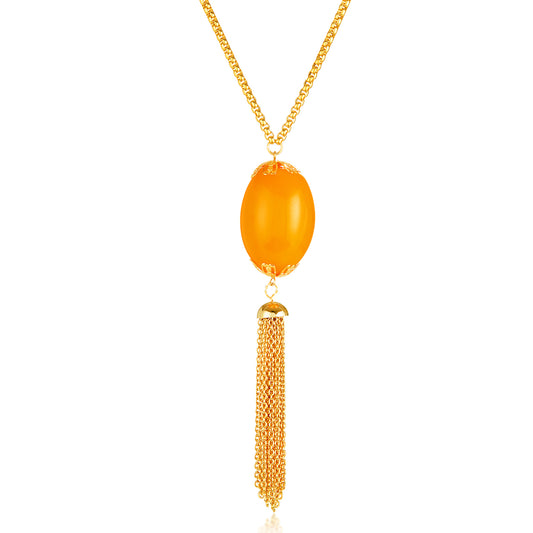 ELYA Women's Gold Plated Faux Orange Calcite Tassel Stainless Steel Pendant Necklace