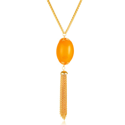 ELYA Women's Gold Plated Faux Orange Calcite Tassel Stainless Steel Pendant Necklace