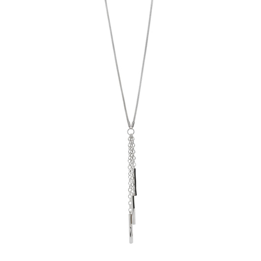 Women's Stainless Steel Lariat Necklace with Bar and Tassel Drop