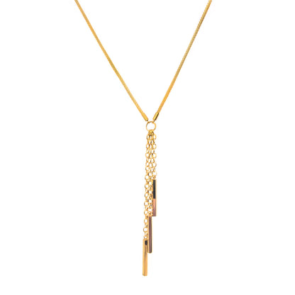 Women's Stainless Steel Lariat Necklace with Bar and Tassel Drop