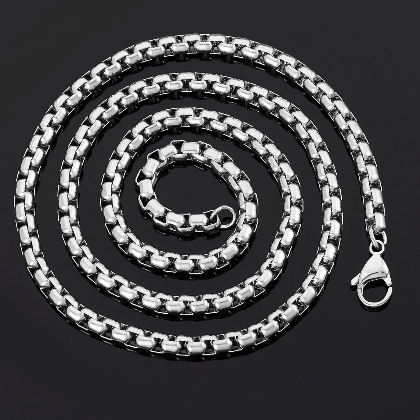 Polished Stainless Steel Box Chain Necklace (5mm) - 28"
