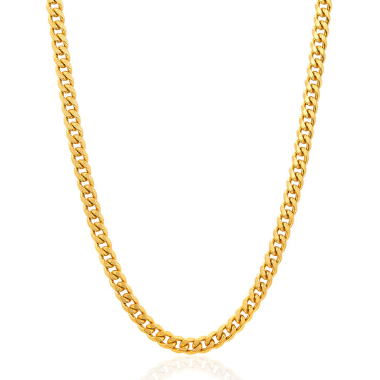Men's Beveled Edge Curb Chain Gold Steel Necklace