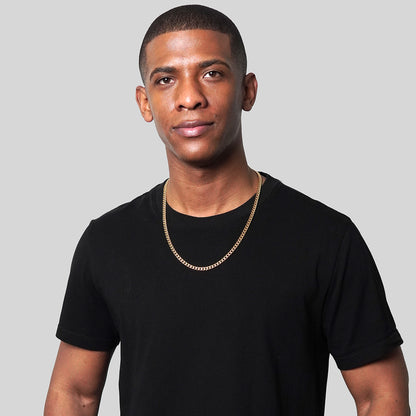 Men's Beveled Edge Curb Chain Gold Steel Necklace
