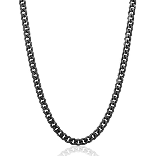 Men's Beveled Edge Curb Chain Black Steel Necklace