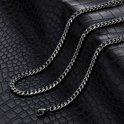 Invicta Jewelry Men's Franco Bracelet and Curb Necklace Black Chain Set