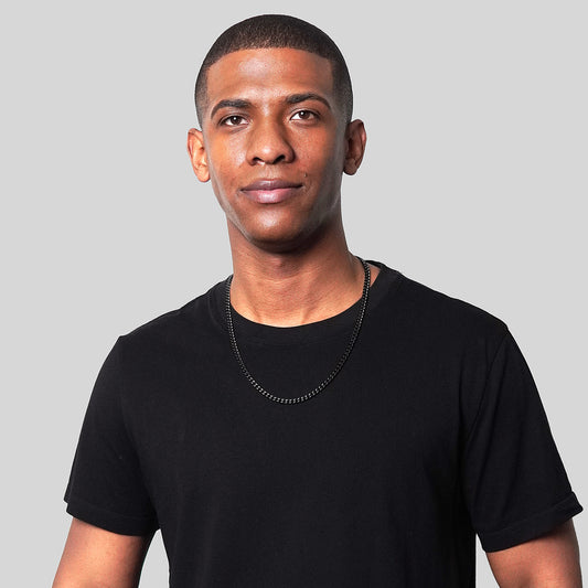Men's Beveled Edge Curb Chain Black Steel Necklace