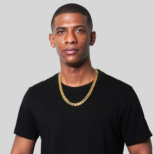 Men's Double Curb Chain Gold Steel Necklace