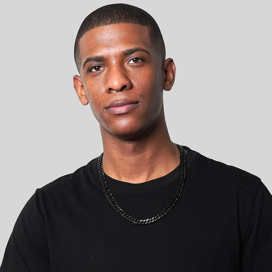 Men's Double Curb Chain Black Steel Necklace