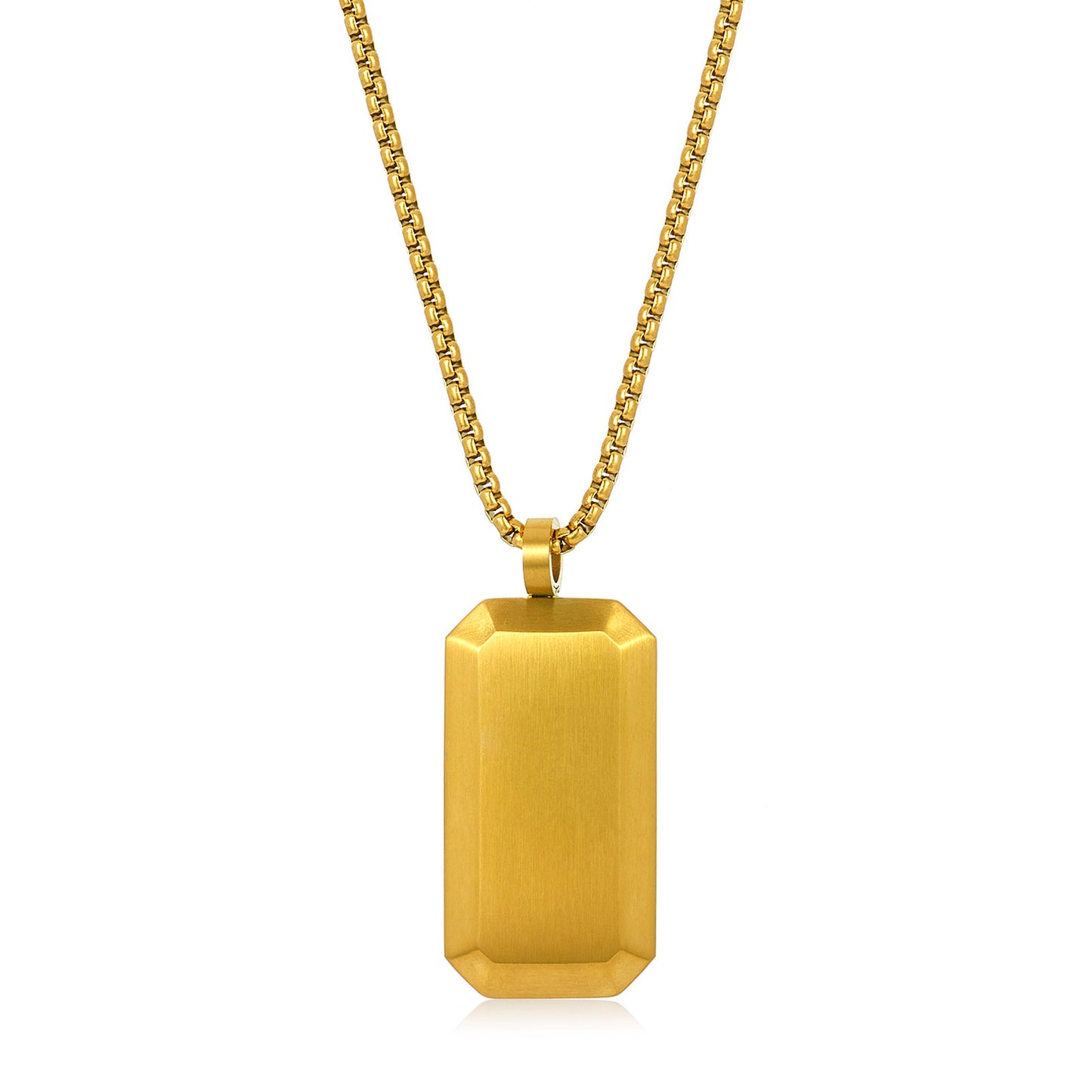 Men's Small Beveled Edge Antiqued Gold Dog Tag Necklace