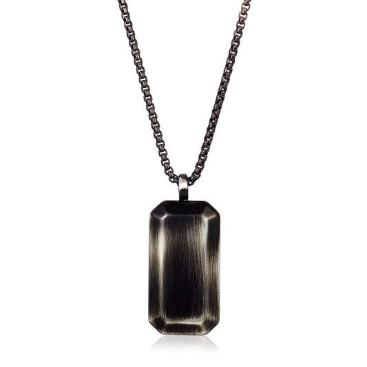 Men's Small Beveled Edge Antiqued Black Dog Tag Necklace