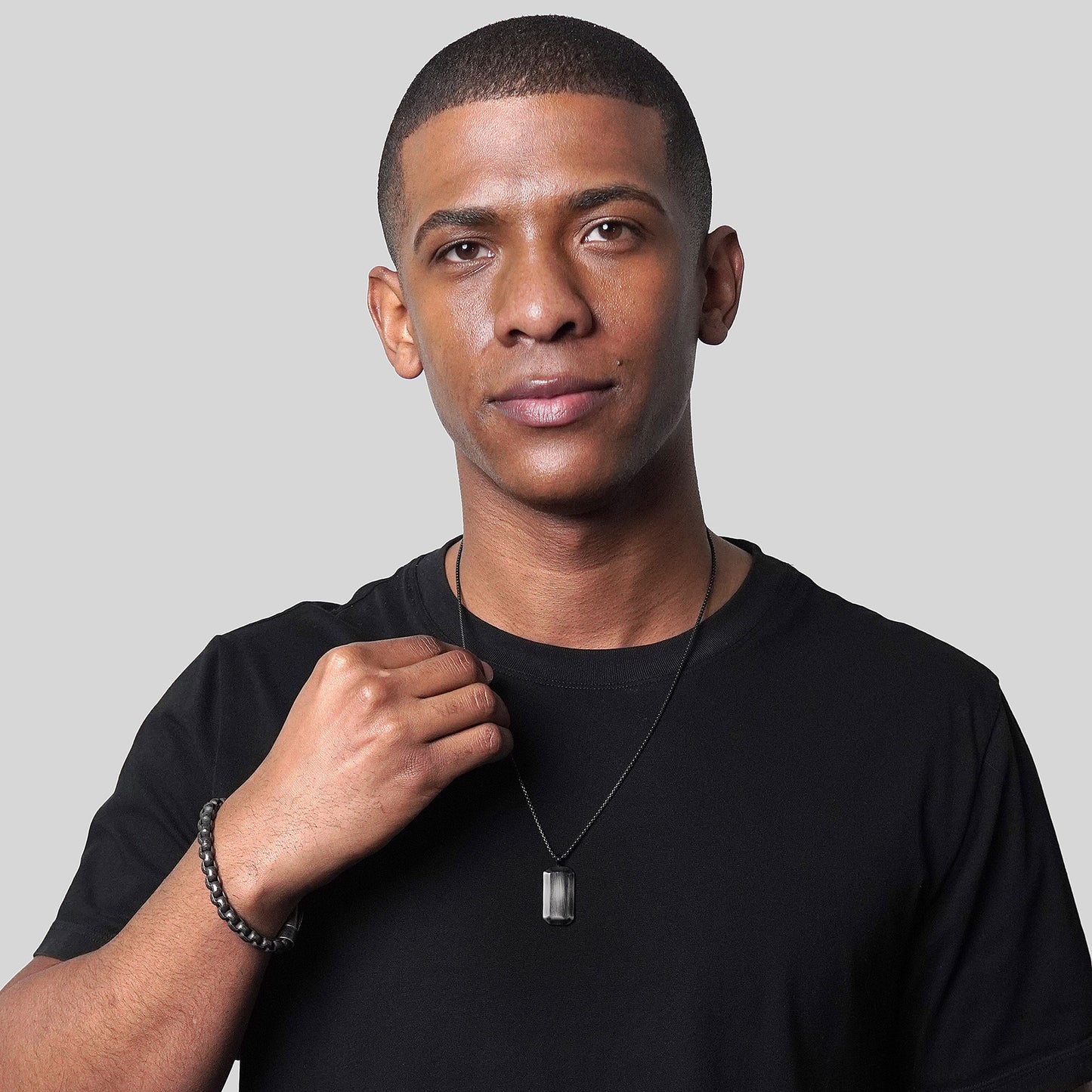 Men's Small Beveled Edge Antiqued Black Dog Tag Necklace
