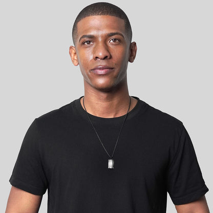 Men's Small Beveled Edge Antiqued Black Dog Tag Necklace