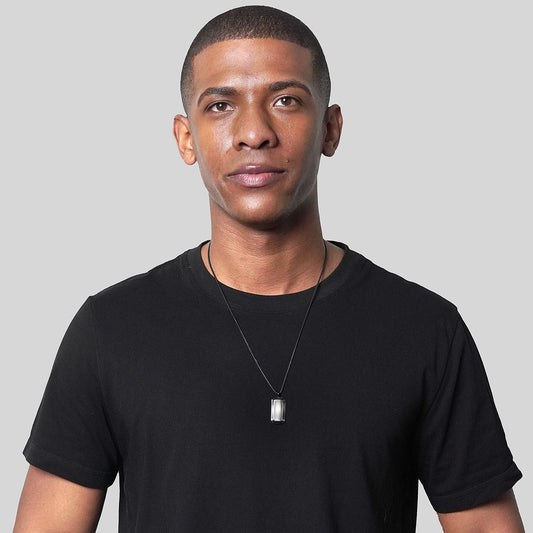 Men's Small Beveled Edge Antiqued Black Dog Tag Necklace