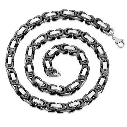Men's Byzantine Chain Black Two Tone Bracelet and Necklace Set