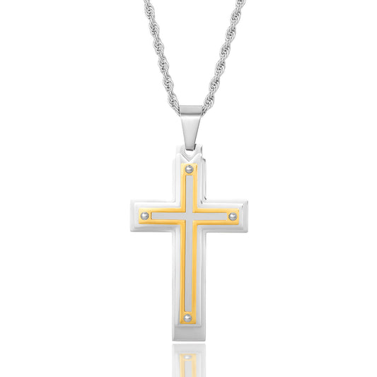 Crucible Jewelry Multi Layer Two Tone Cross Necklace