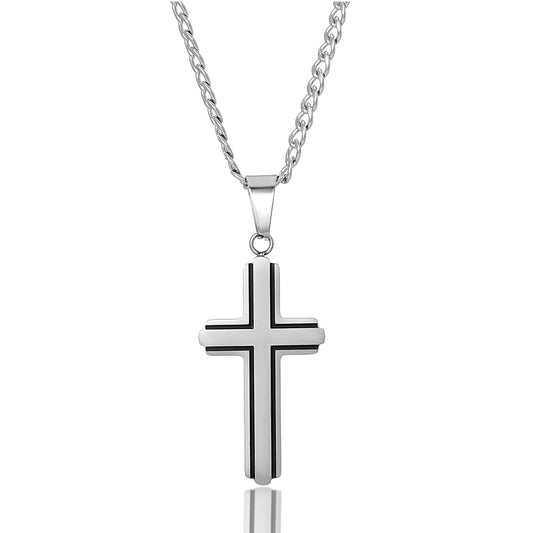 Crucible Jewelry Polished Black Inlay Cross Necklace