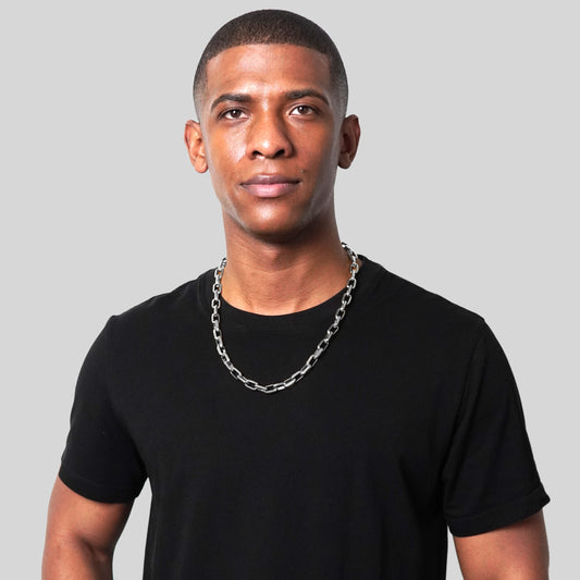 Men's Beveled Edge Large Nautical Oval Link Chain Necklace