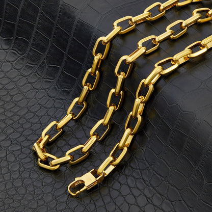 Invicta Jewelry Men's Beveled Edge Nautical Link Gold Bracelet and Necklace Chain Set