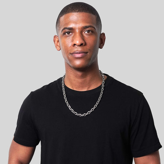 Men's Knife Edge Oval Link Chain Necklace