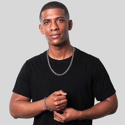 Men's Beveled Edge Rectangular Link Chain Necklace