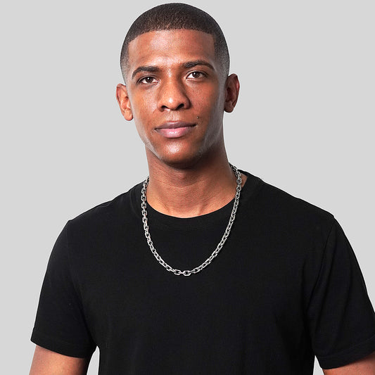 Men's Beveled Edge Rectangular Link Chain Necklace