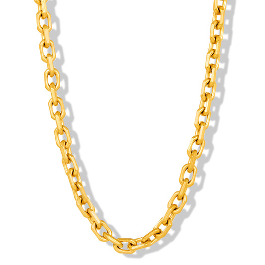 Men's Beveled Edge Rectangular Link Gold Chain Necklace