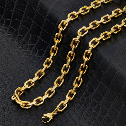 Invicta Jewelry Men's Beveled Edge Rectangular Link Gold Chain Necklace