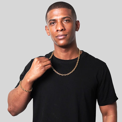 Invicta Jewelry Men's Beveled Edge Rectangular Link Gold Chain Necklace