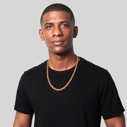 Invicta Jewelry Men's Beveled Edge Rectangular Link Gold Chain Necklace