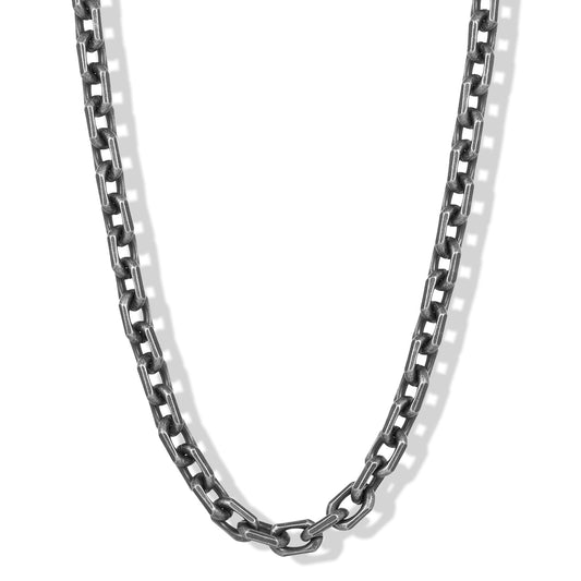 Men's Beveled Edge Rectangular Link Gunmetal Chain Necklace