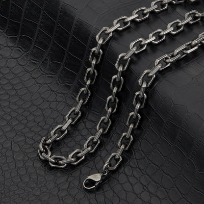 Men's Beveled Edge Rectangular Link Gunmetal Bracelet and Necklace Set