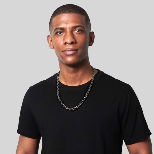 Men's Beveled Edge Rectangular Link Gunmetal Chain Necklace