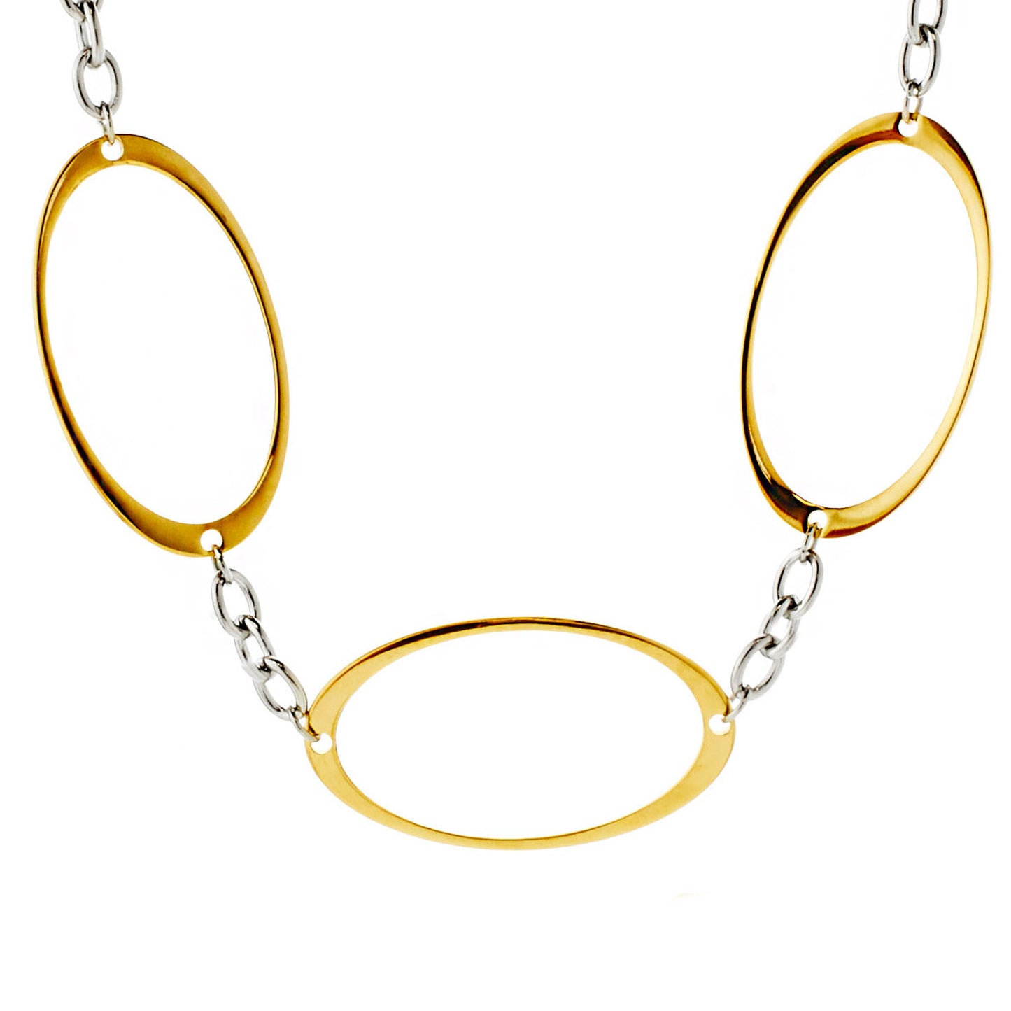 ELYA Polished Oval Cutout Two-Tone Stainless Steel Link Necklace (25 mm) - 17"