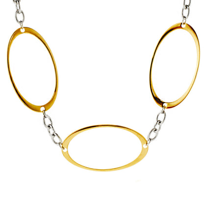 ELYA Polished Oval Cutout Two-Tone Stainless Steel Link Necklace (25 mm) - 17"